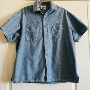 Vintage Uniform Postal Blue Denim Short Sleeve 100% Cotton Shirt Size M